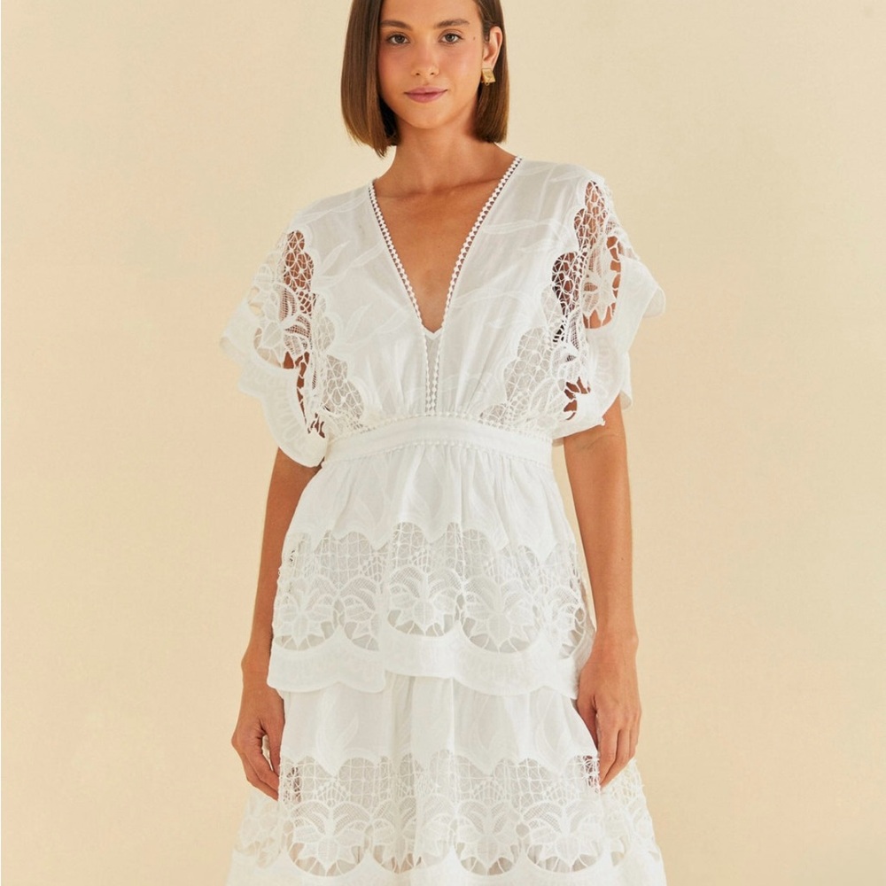 FARM-Rio NWT: Off-White Richelieu Midi Dress, size XS